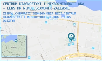 ZESPÓŁ CHIRURGII JEDNEGO DNIA NZOZ CENTRUM DIAGNOSTYKI I MIKROCHIRURGII OKA - LENS - CENTRUM DIAGNOSTYKI I MIKROCHIRURGII OKA - LENS DR N.MED.SŁAWOMIR ZALEWSKI - BUDOWLANA 3A,  OLSZTYN